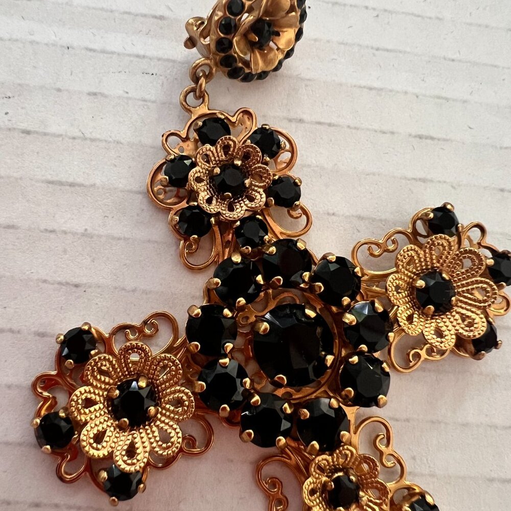 Dolce & Gabbana Gold and Black Cross Earrings - Picture 3 of 6
